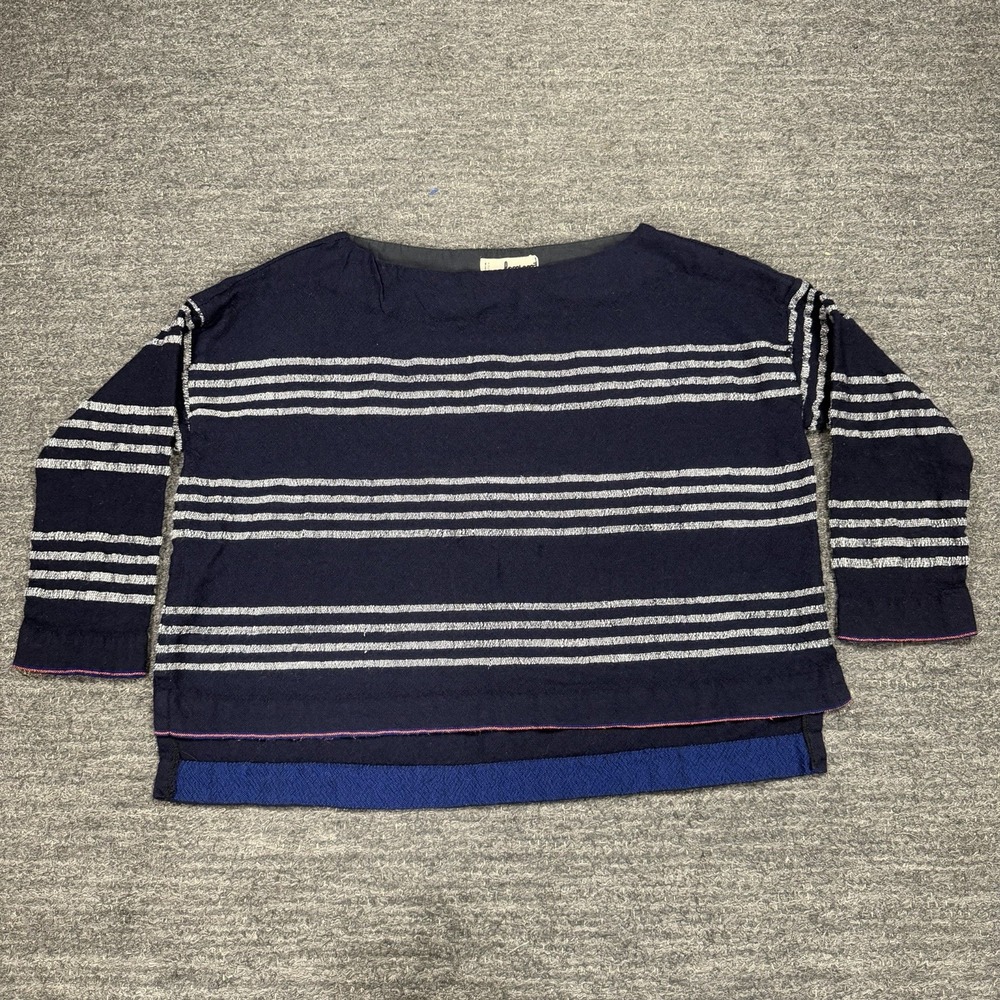 LEM LEM Shirt Women Small Navy White Merino Wool Boat Neck Oversized Nautical